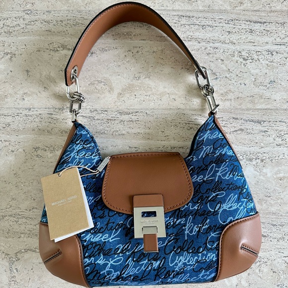 MK Collection Bancroft Medium Signature Print Denim Shoulder Bag - Picture 10 of 12